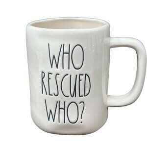 Rae Dunn Pet Mug Who Rescued Who 16oz Pet Lover Gift Magenta Ceramic Tea Decor